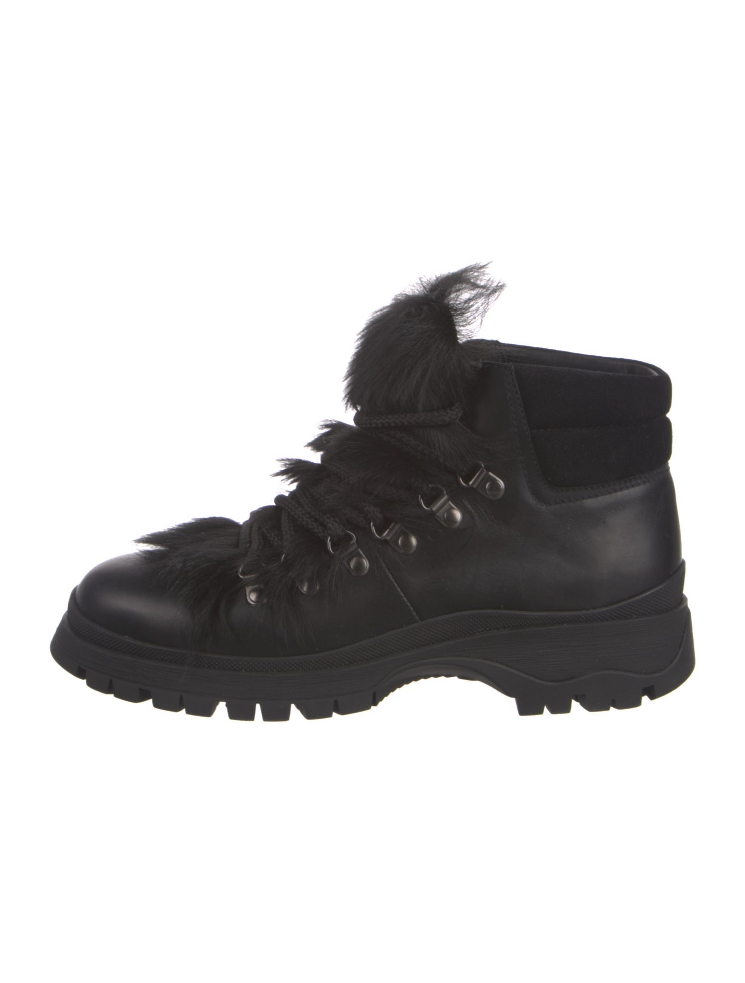 Prada Leather Fur Trim Combat Boots