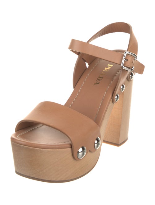 Prada Leather Studded Accents Slingback Sandals