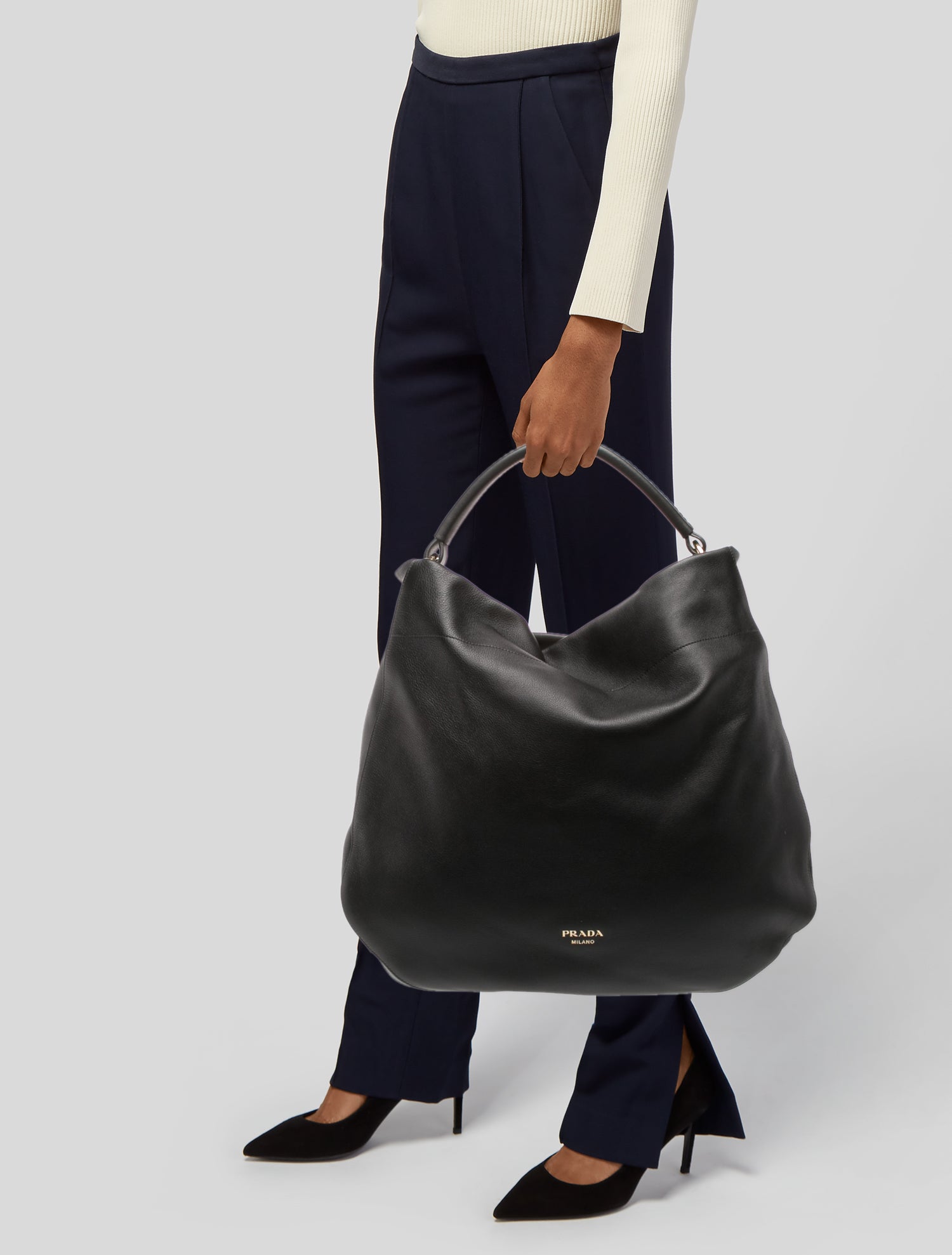 Prada Enameled Metal Triangle Hobo Large