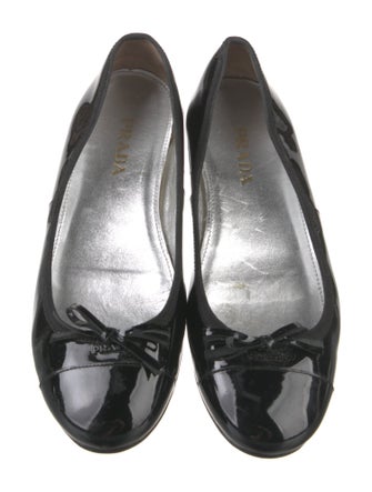 Prada Patent Leather Bow Accents Ballet Flats