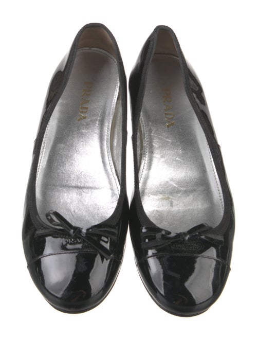 Prada Patent Leather Bow Accents Ballet Flats