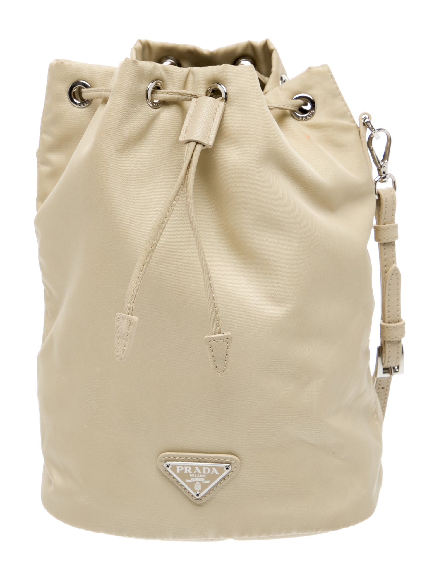 Prada Enameled Metal Triangle Bucket Bag