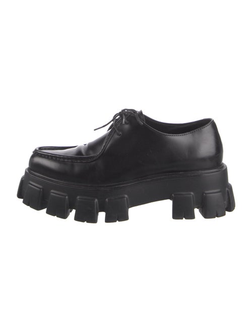 Prada Enameled Metal Triangle Leather Loafers