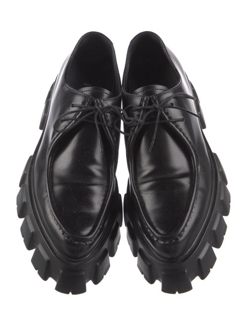 Prada Enameled Metal Triangle Leather Loafers