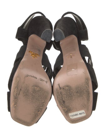 Prada Suede Grosgrain Trim Slingback Sandals