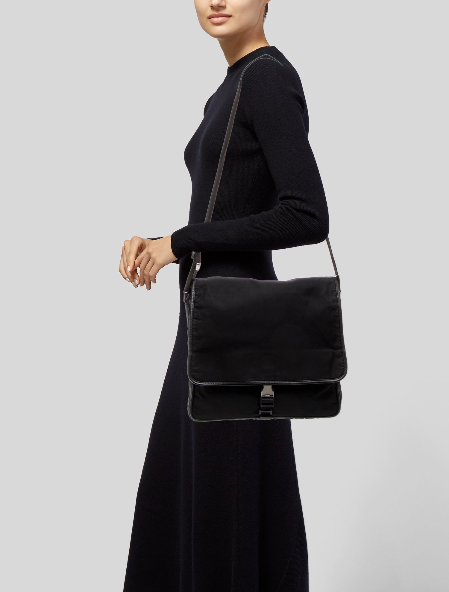 Prada Enameled Metal Triangle Messenger Bag