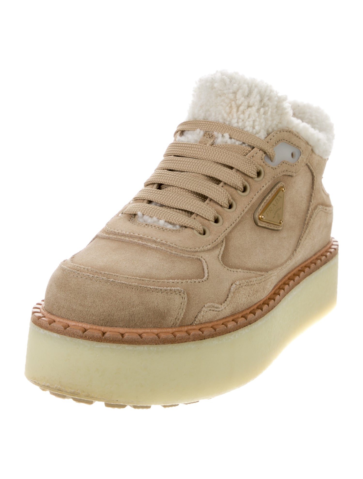 Prada Suede Fur Trim Espadrille Sneakers