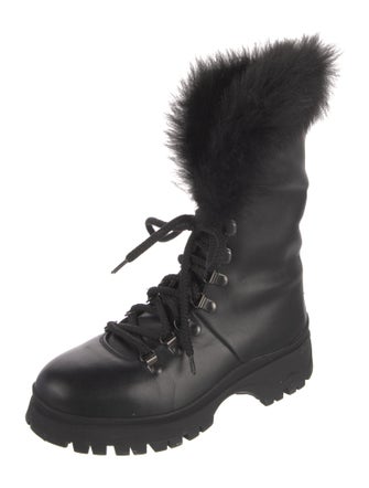 Prada Leather Fur Trim Combat Boots