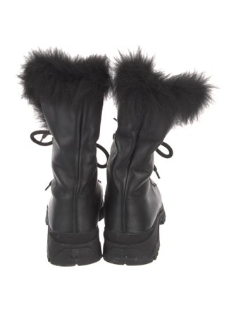 Prada Leather Fur Trim Combat Boots
