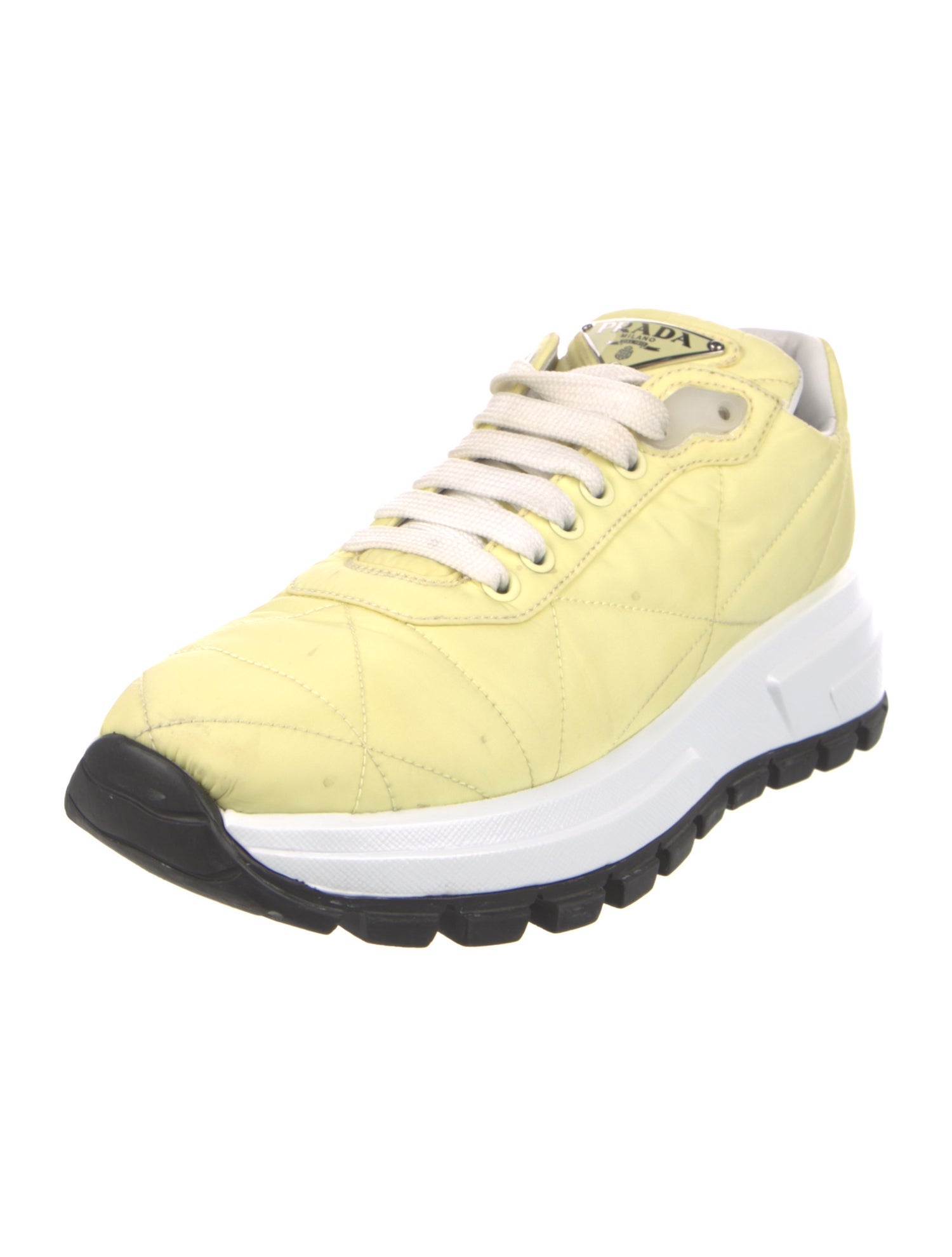 Prada Enameled Metal Triangle Nylon Sneakers