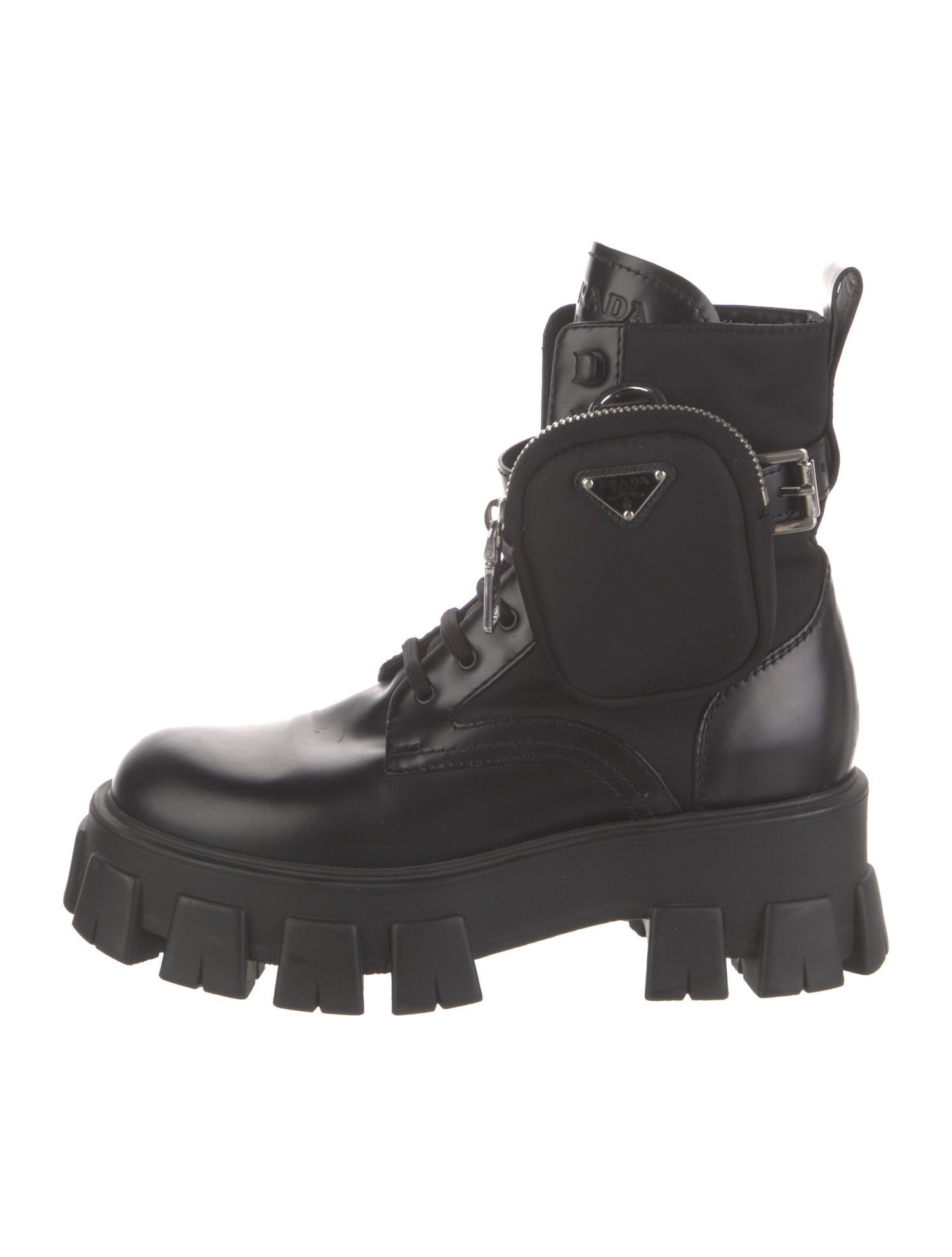 Prada Tessuto Nylon Leather Combat Boots