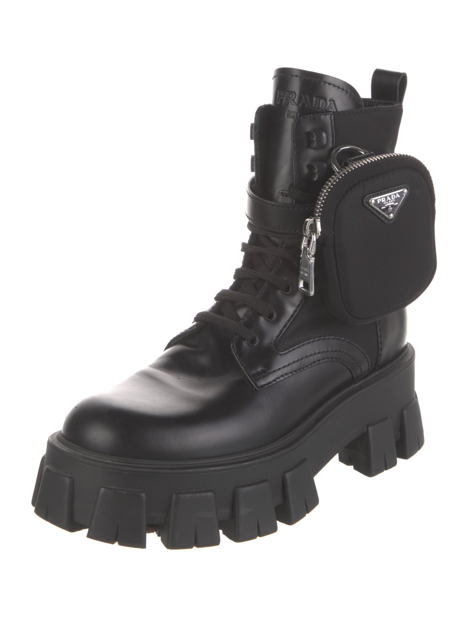 Prada Tessuto Nylon Leather Combat Boots