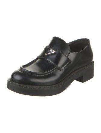 Prada Enameled Metal Triangle Leather Oxfords
