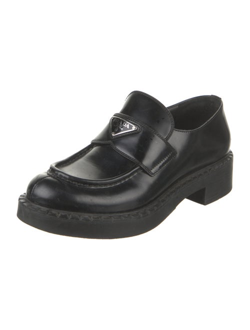 Prada Enameled Metal Triangle Leather Oxfords