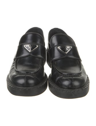Prada Enameled Metal Triangle Leather Oxfords