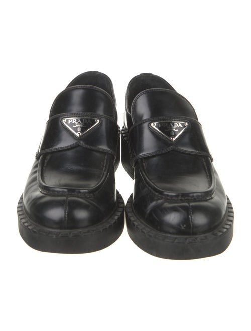 Prada Enameled Metal Triangle Leather Oxfords