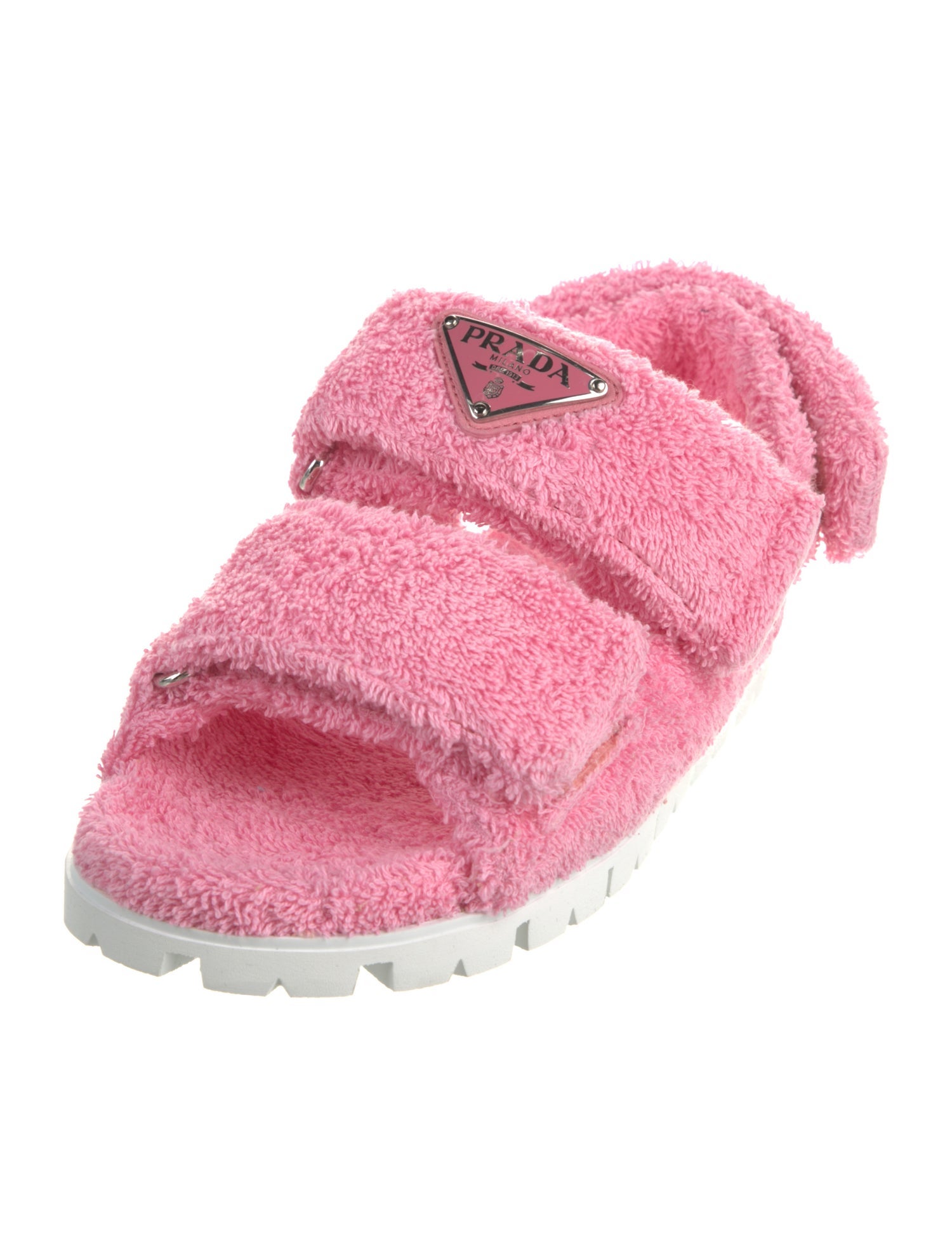 Prada Enameled Metal Triangle Terry Cloth Espadrilles