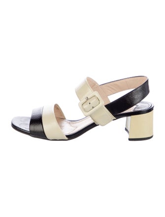 Prada Saffiano Leather Colorblock Pattern Slingback Sandals