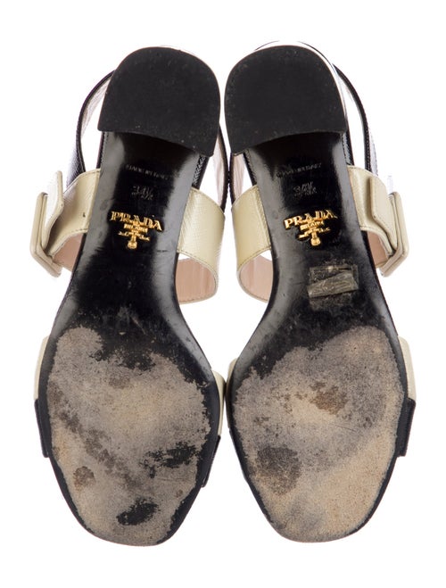 Prada Saffiano Leather Colorblock Pattern Slingback Sandals