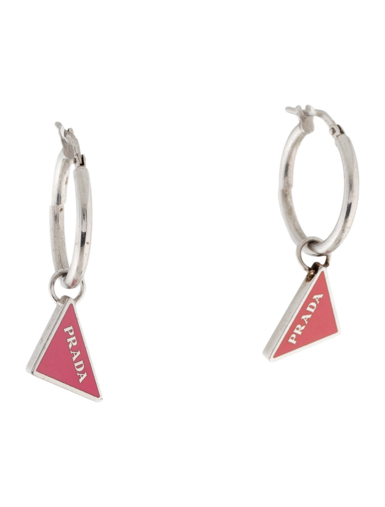 Prada Enamel Symbole Hoop Drop Earrings