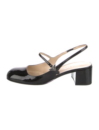 Prada Enameled Metal Triangle Patent Leather Slingback Pumps