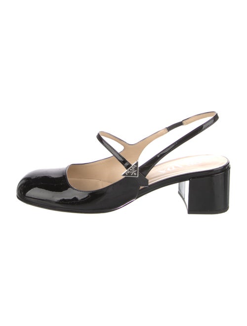 Prada Enameled Metal Triangle Patent Leather Slingback Pumps