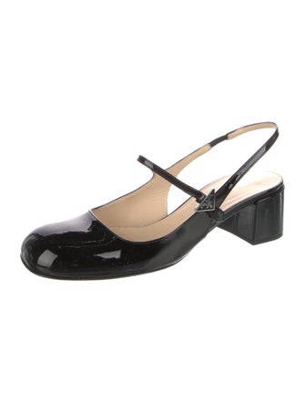 Prada Enameled Metal Triangle Patent Leather Slingback Pumps