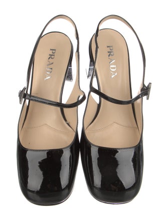 Prada Enameled Metal Triangle Patent Leather Slingback Pumps