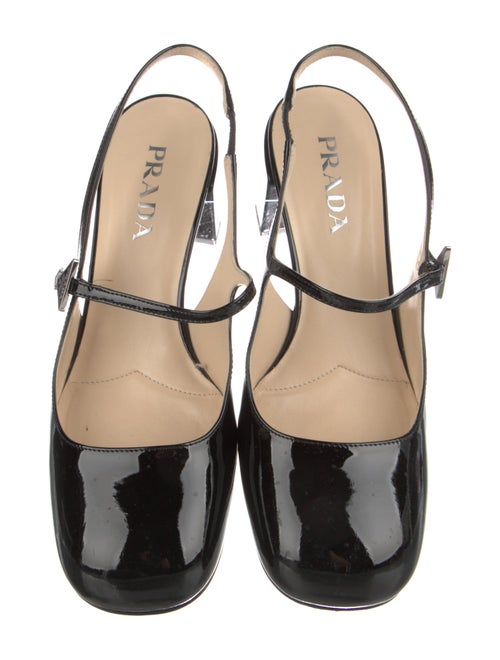 Prada Enameled Metal Triangle Patent Leather Slingback Pumps