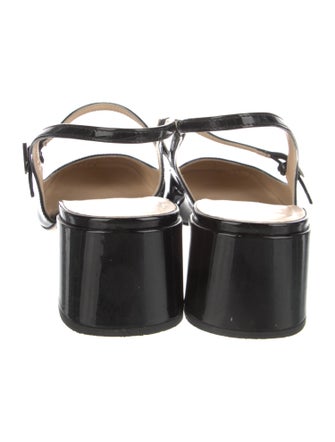 Prada Enameled Metal Triangle Patent Leather Slingback Pumps