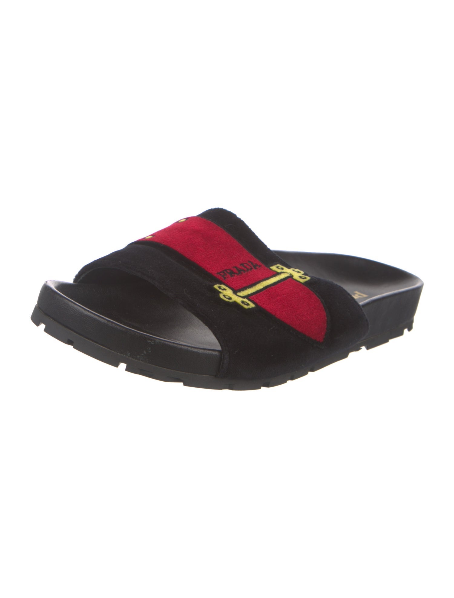 Prada Velvet Colorblock Pattern Slides