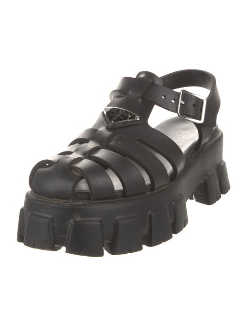 Prada Enameled Metal Triangle Rubber Slingback Flats