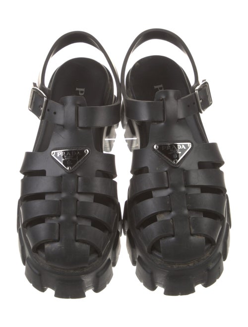 Prada Enameled Metal Triangle Rubber Slingback Flats