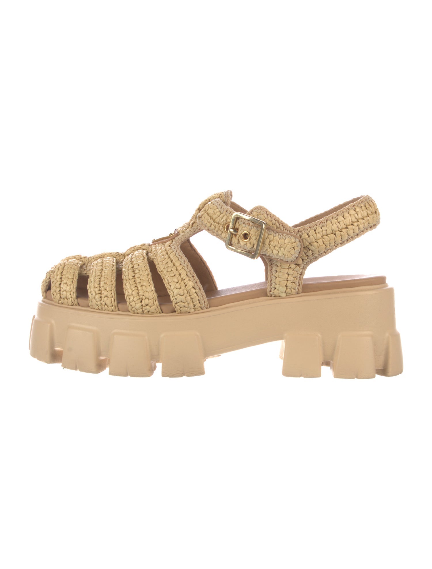 Prada Enameled Metal Triangle Raffia Slingback Sandals