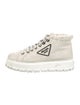 Prada Enameled Metal Triangle Suede Lace-Up Boots