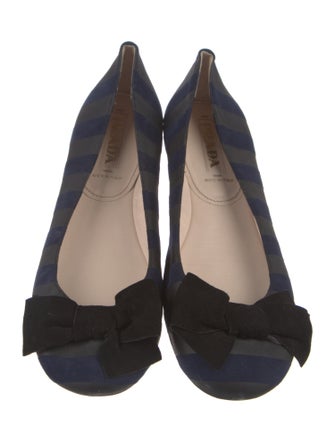Prada Suede Striped Ballet Flats