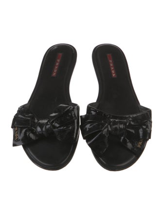 Prada Patent Leather Bow Accents Slides