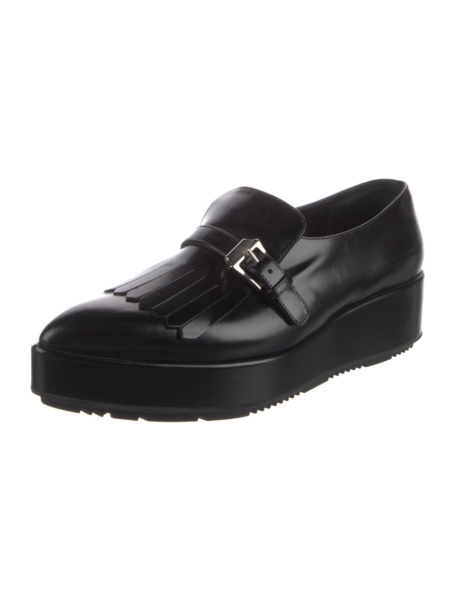 Prada Leather Pleated Accents Oxfords