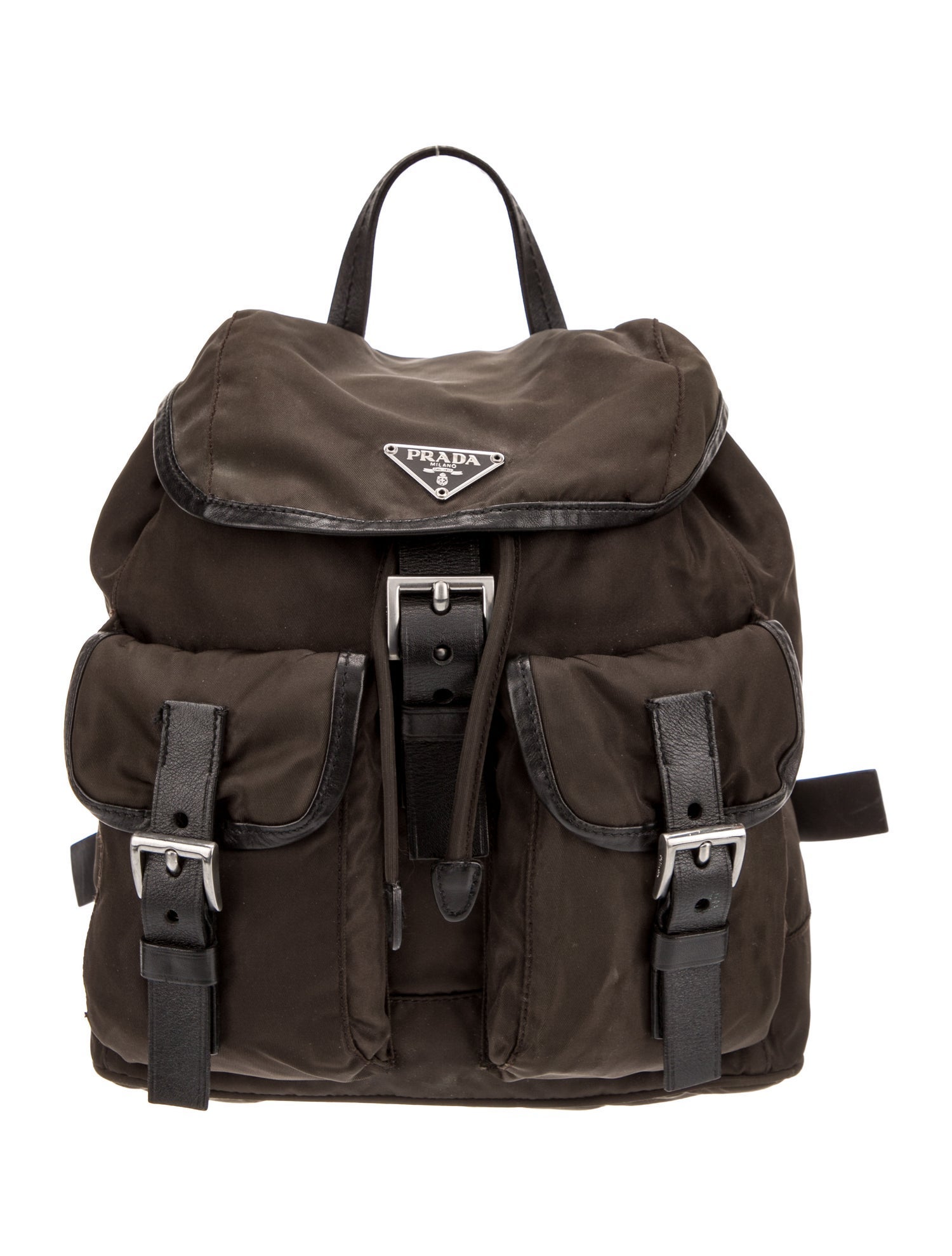 Prada Enameled Metal Triangle Backpack
