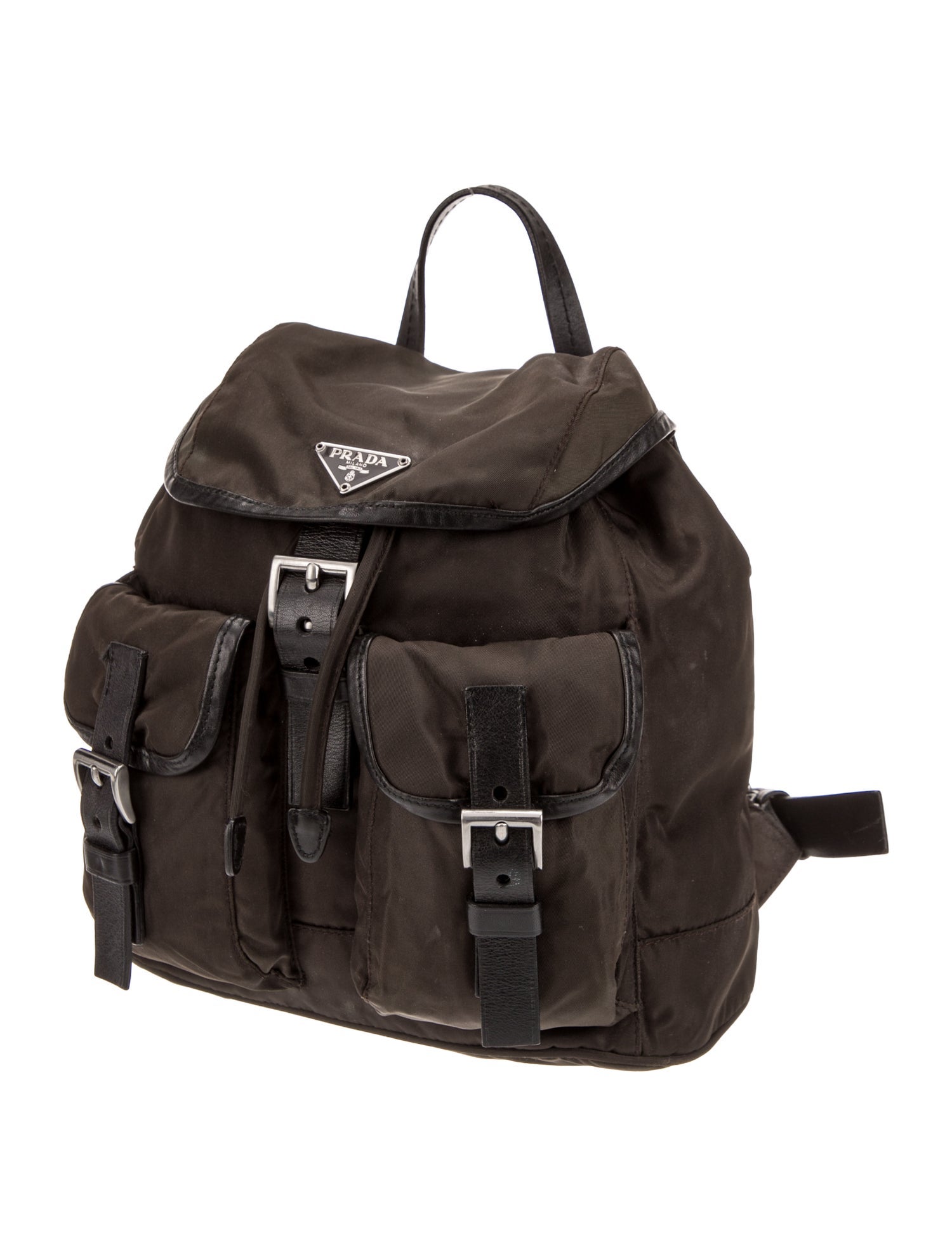 Prada Enameled Metal Triangle Backpack