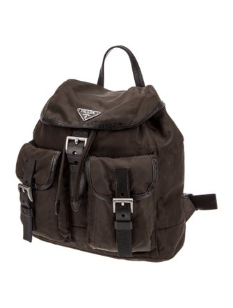 Prada Enameled Metal Triangle Backpack