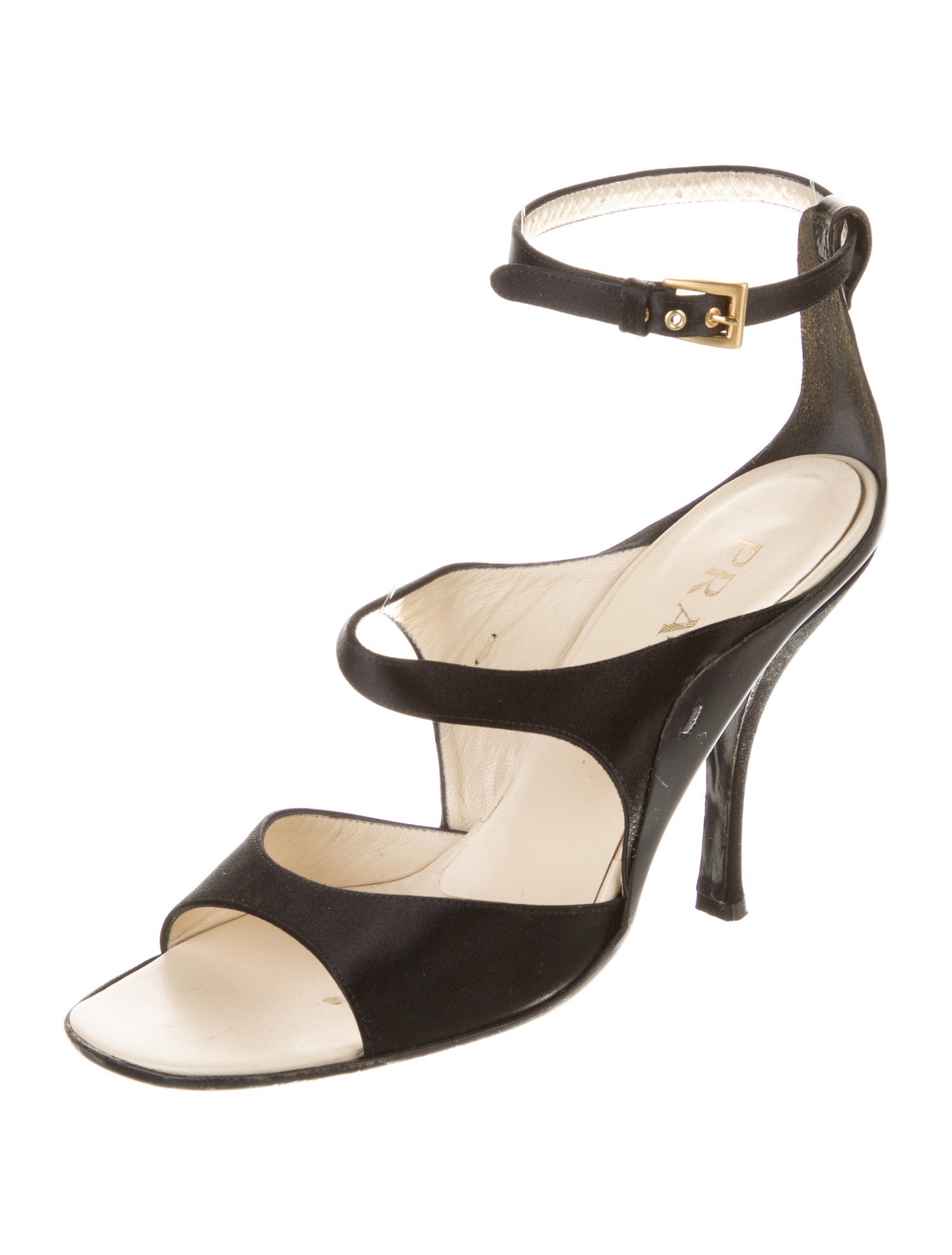 Prada Satin Leather Trim Embellishment Sandals