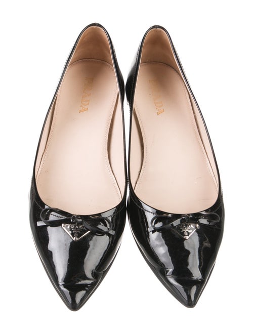 Prada Patent Leather Bow Accents Ballet Flats