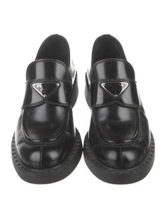 Prada Enameled Metal Triangle Patent Leather Oxfords