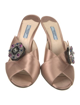 Prada Satin Crystal Embellishments Slides
