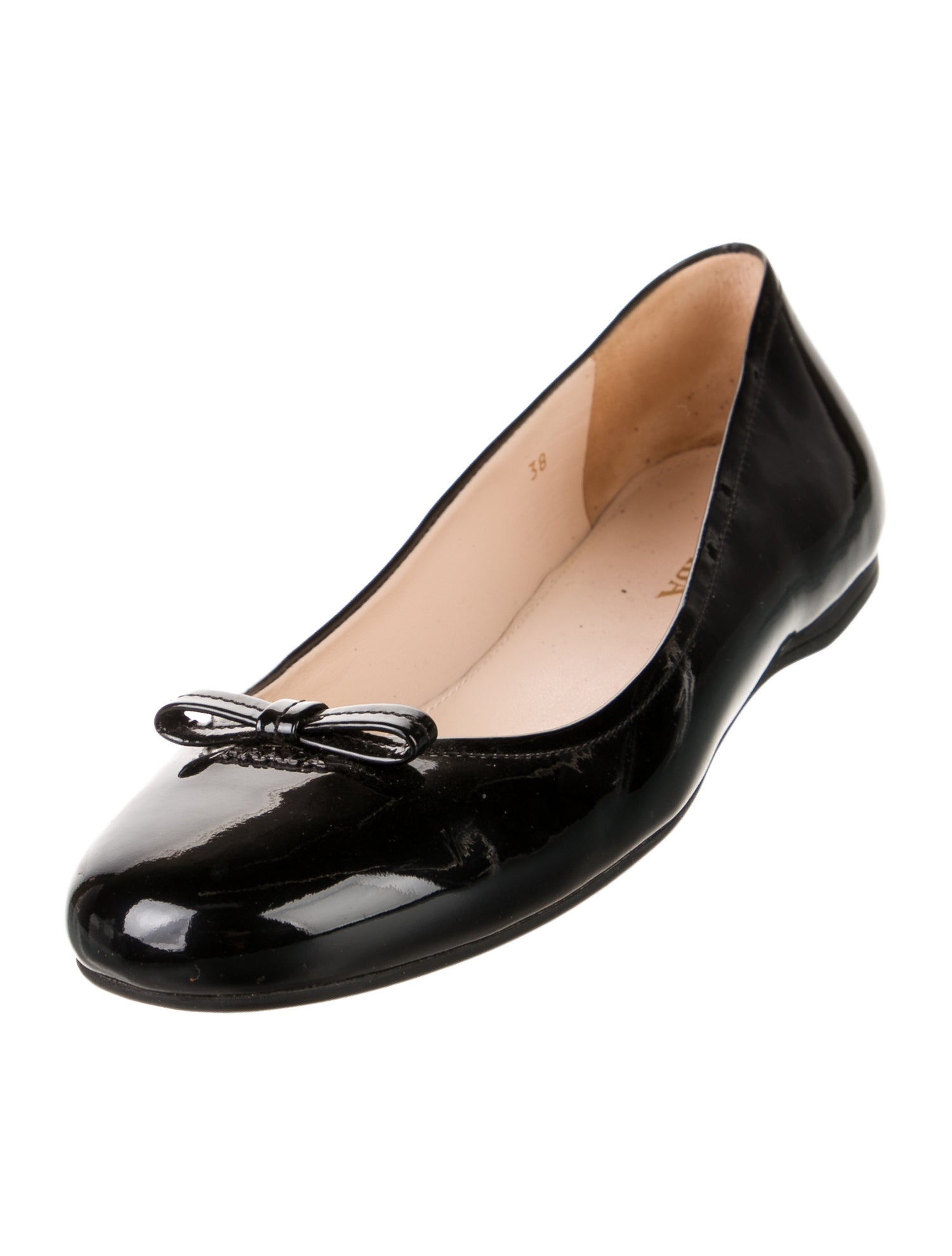 Prada Patent Leather Bow Accents Ballet Flats