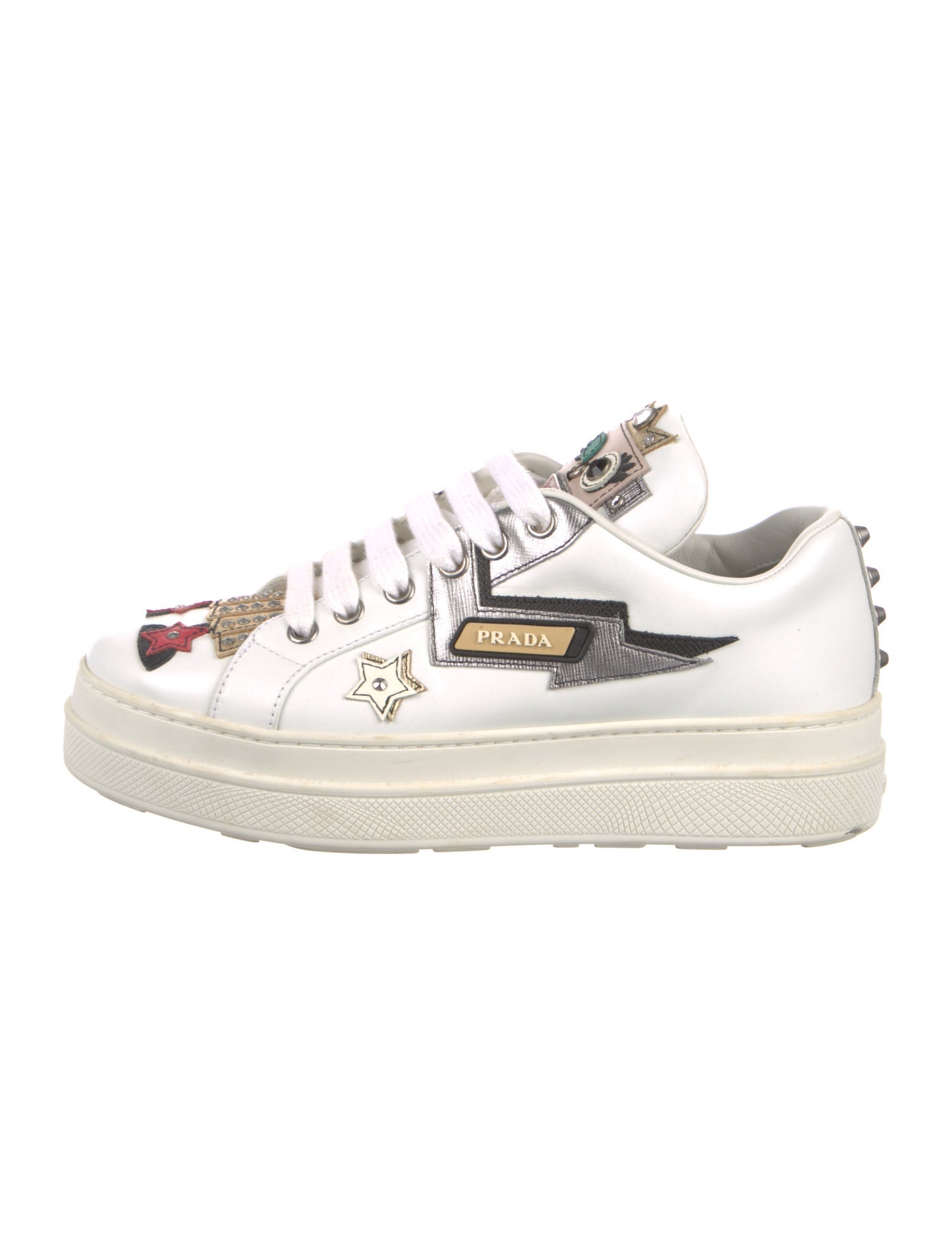 Prada Leather Graphic Print Sneakers
