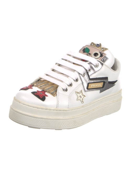 Prada Leather Graphic Print Sneakers