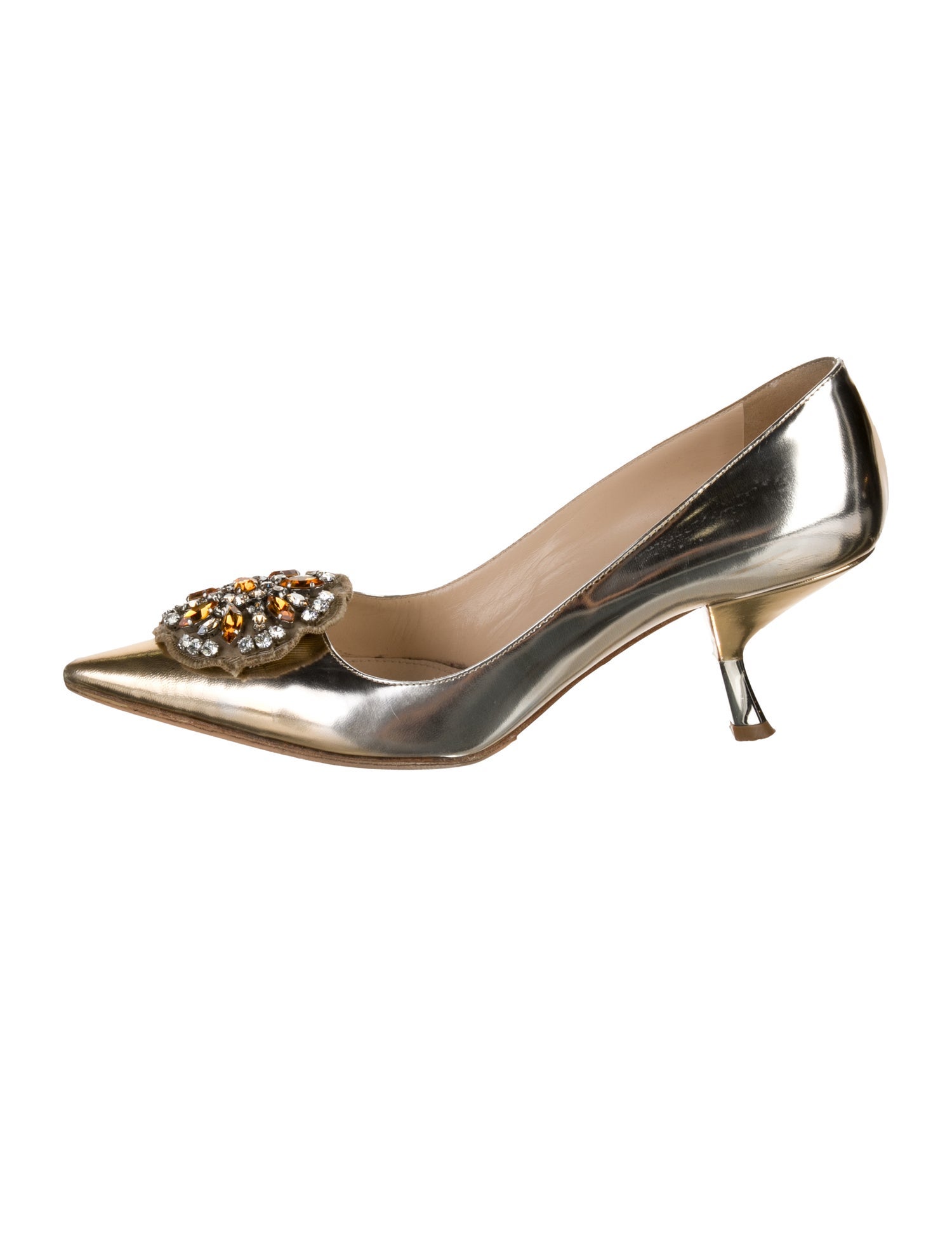 Prada Patent Leather Crystal Embellishments Mules