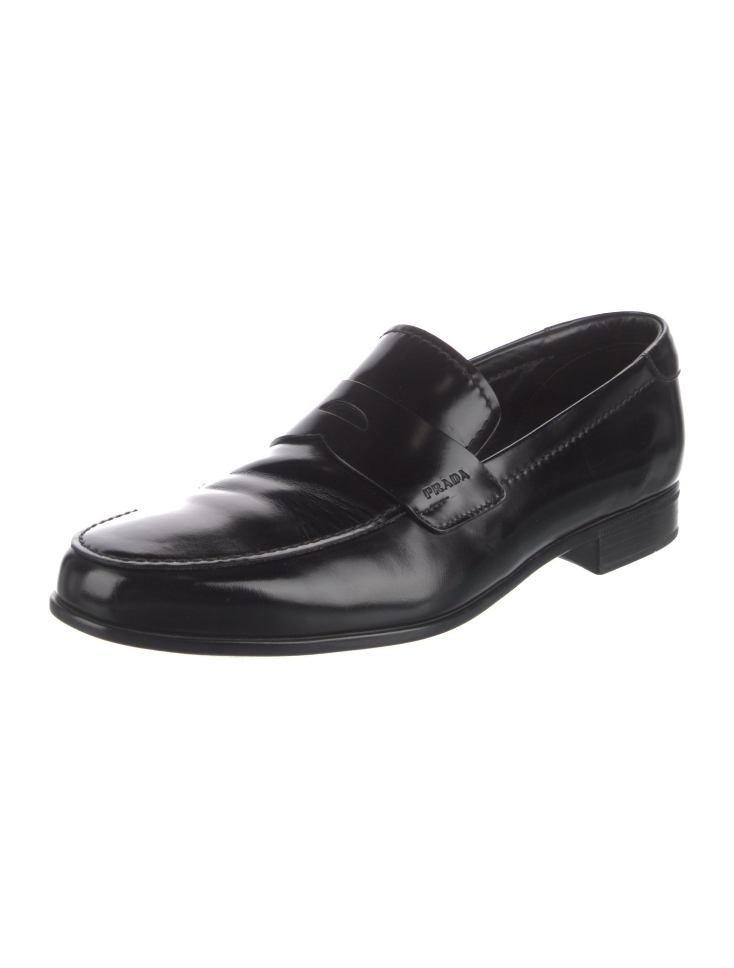 Prada Leather Leather Trim Embellishment Dress Loafers
